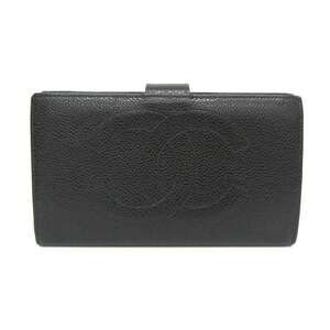 CHANEL Black Lambskin Leather Logo Wallet